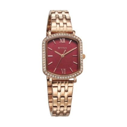 Titan Purple Metro 95323WM01 Red Dial Stainless Steel Strap Quartz Analog Women Watch